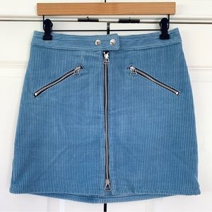 Rag & Bone Skirt Blue Corduroy Straight Cut Moto Biker Zip Front Mini Size 6